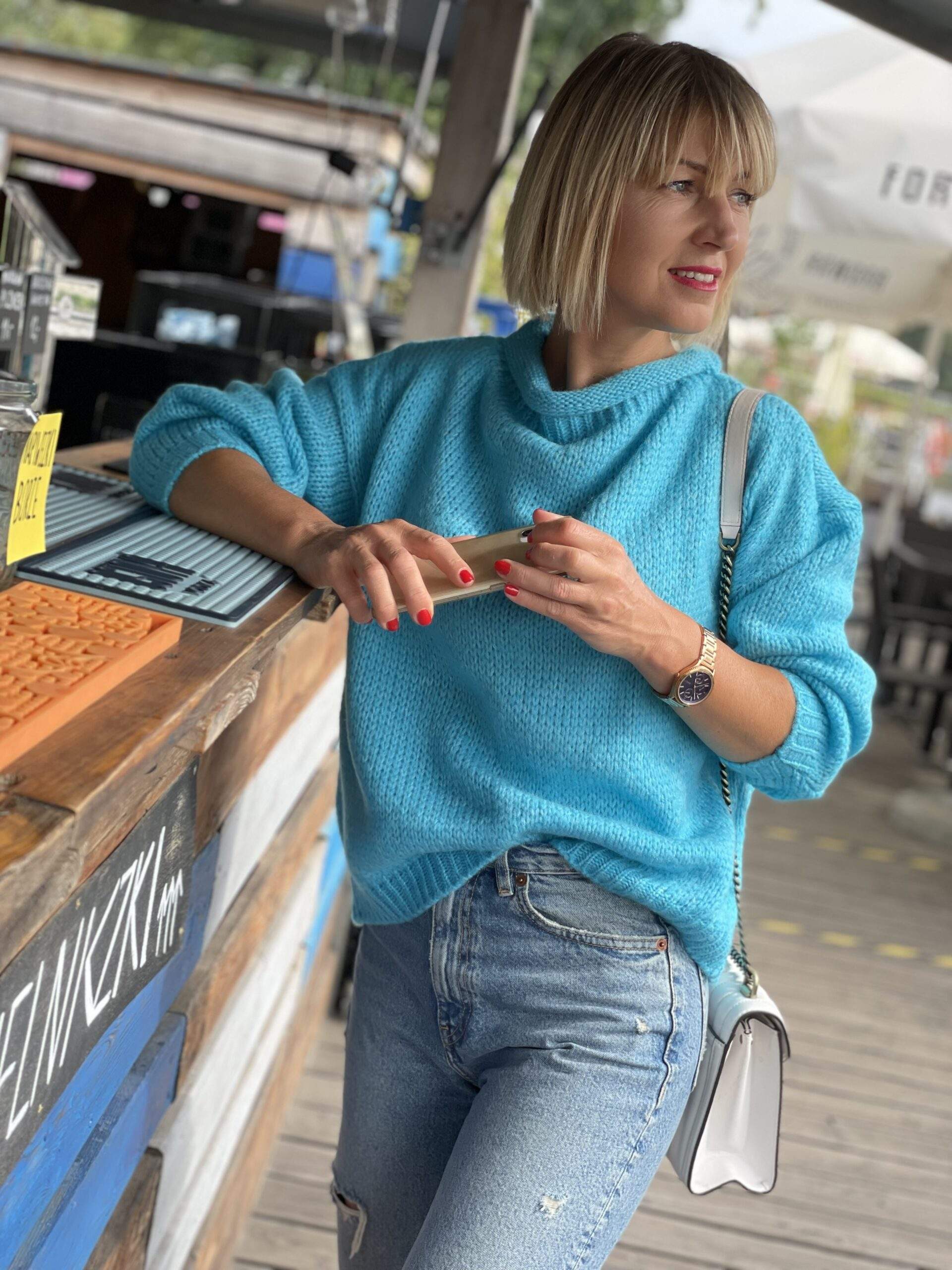 Sweter Rulon - Turkusowy