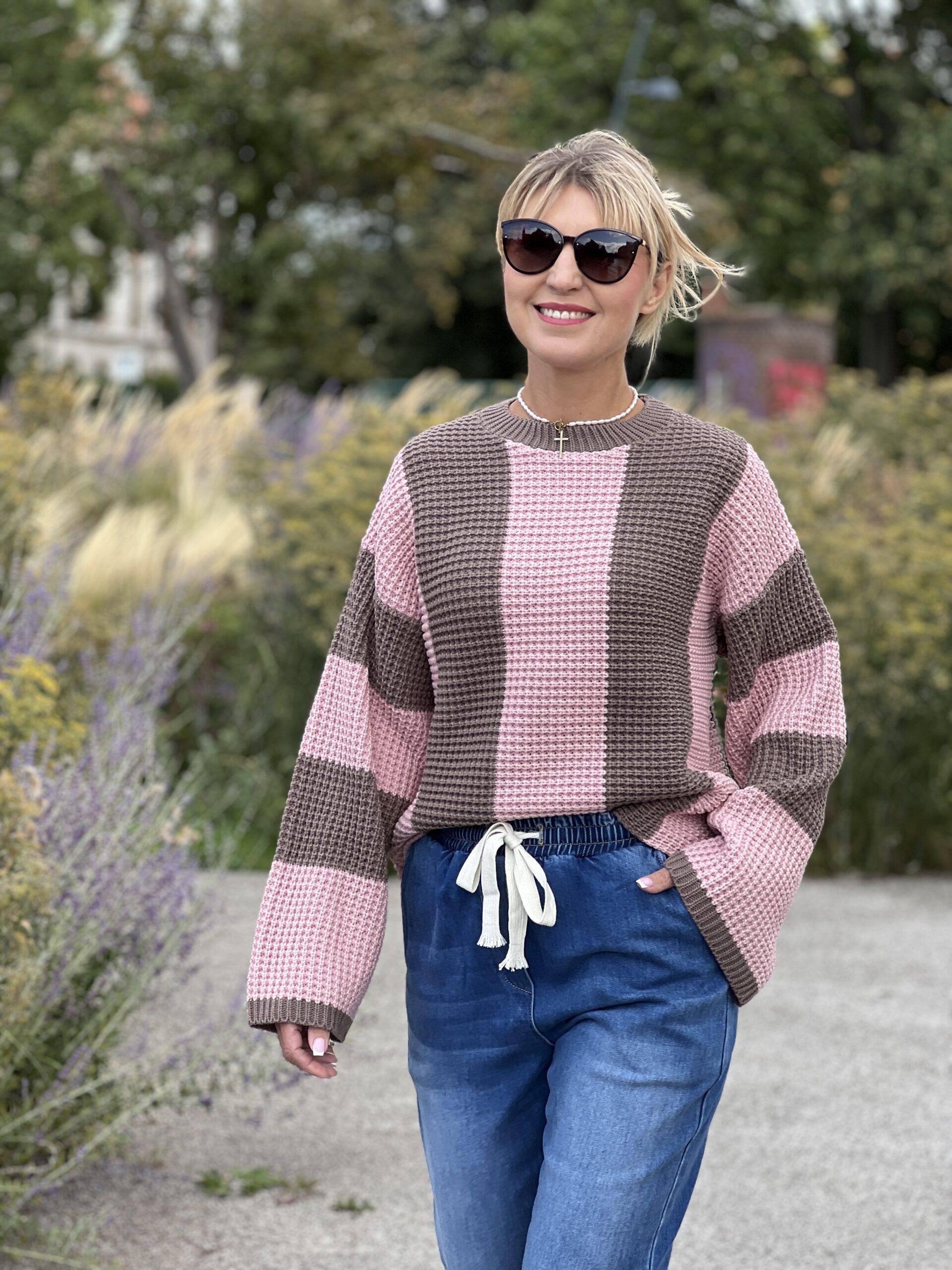 Sweter Modena – różowo–czekoladowy – Studioborycka
