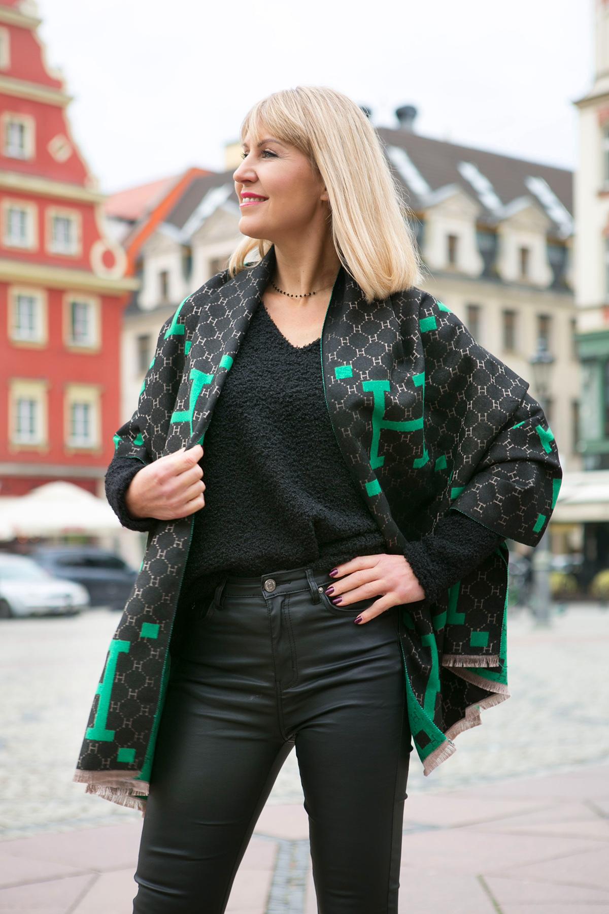 Szal dwustronny - zielono-czarny – Studioborycka